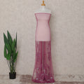 Deep Mulberry Pink Embroidered Tulle Fabric Piece 3m