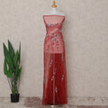 Crimson Red Embroidered Tulle Fabric Piece 3m