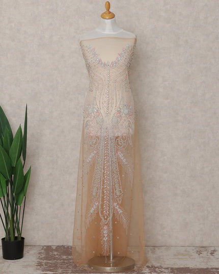 Champagne Nude Beige Embroidered Tulle Fabric Piece 3m