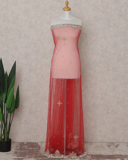 Scarlet Red Embroidered Tulle Fabric 3m Piece