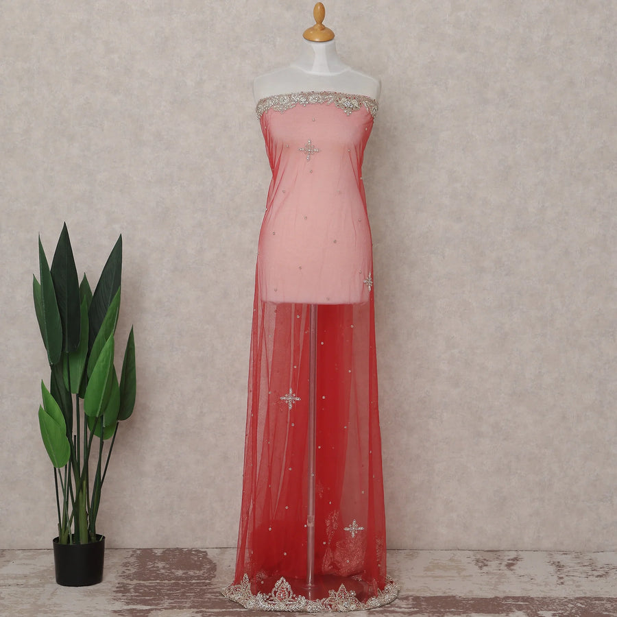 Scarlet Red Embroidered Tulle Fabric 3m Piece