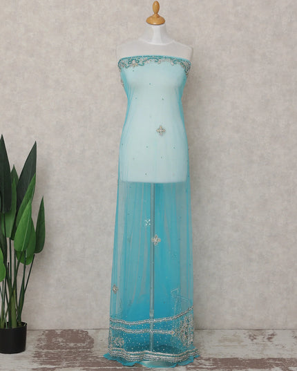 Sky Blue Embroidered Tulle Fabric 3m Piece