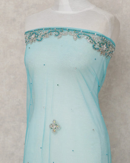 Sky Blue Embroidered Tulle Fabric 3m Piece