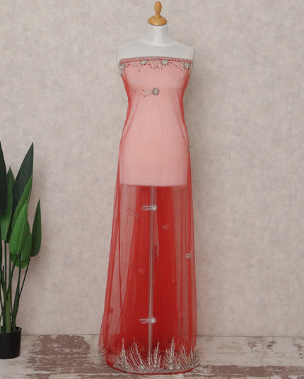 Crimson Red Embroidered Tulle Fabric 3m Piece