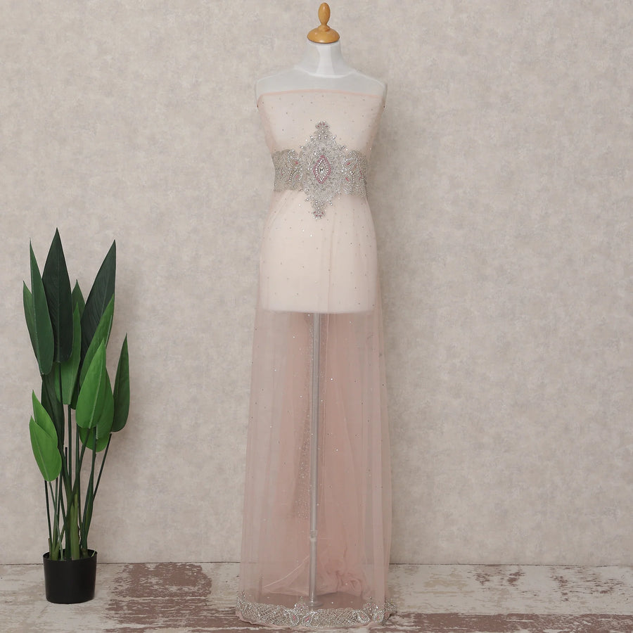 Blush Pink Embroidered Tulle Fabric 3m Piece