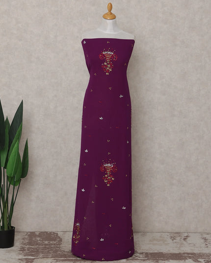 Plum Purple Embroidered Tulle Fabric 3m Piece
