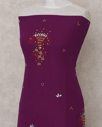 Plum Purple Embroidered Tulle Fabric 3m Piece