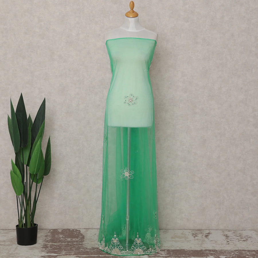 Mint Green Embroidered Tulle Fabric 3m Piece