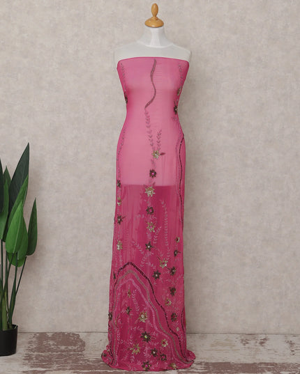 Fuchsia Pink Embroidered Tulle Fabric 3m Piece