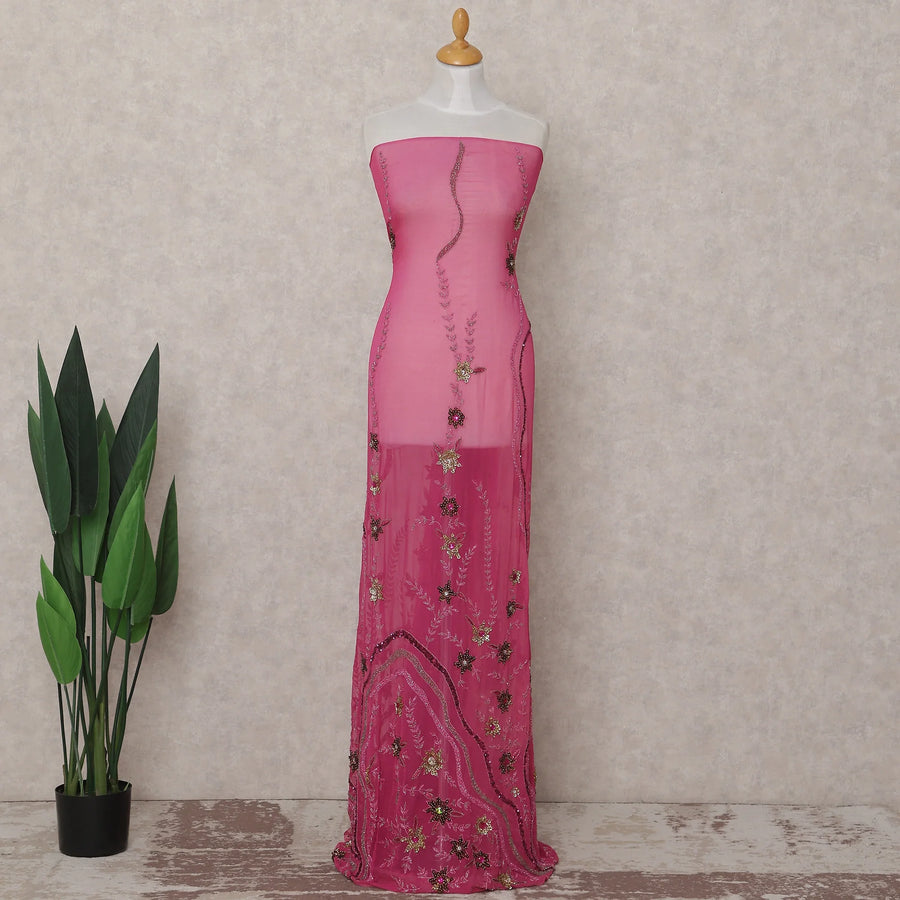 Fuchsia Pink Embroidered Tulle Fabric 3m Piece