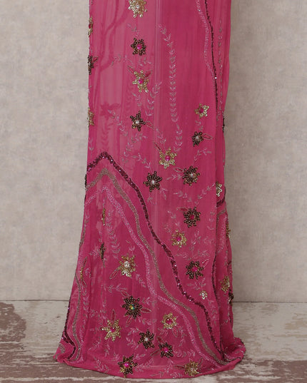 Fuchsia Pink Embroidered Tulle Fabric 3m Piece