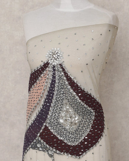 Plum Wine and Peach Multicolor Embroidered Tulle 3m Piece