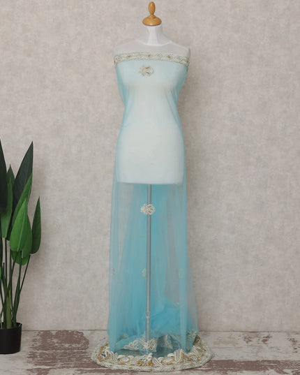 Powder Blue Embroidered Tulle Fabric 3m Piece