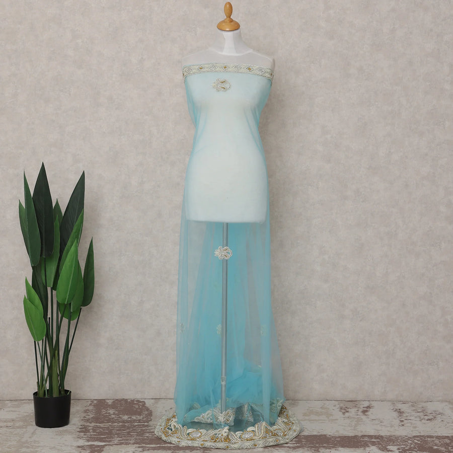 Powder Blue Embroidered Tulle Fabric 3m Piece