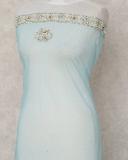 Powder Blue Embroidered Tulle Fabric 3m Piece