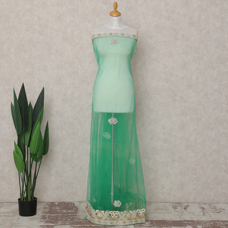 Jade Green Embroidered Tulle Fabric 3m Piece