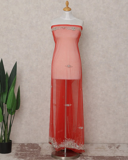 Coral Red Embroidered Tulle Fabric 3m Piece