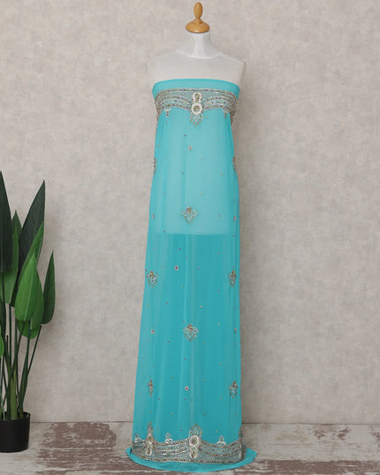 Turquoise Blue Embroidered Tulle Fabric 3m Piece