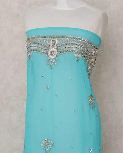 Turquoise Blue Embroidered Tulle Fabric 3m Piece