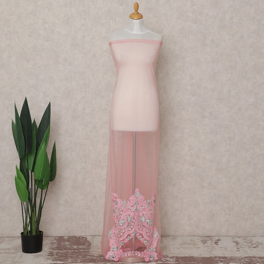 Baby Pink Embroidered Tulle Fabric 3m Piece