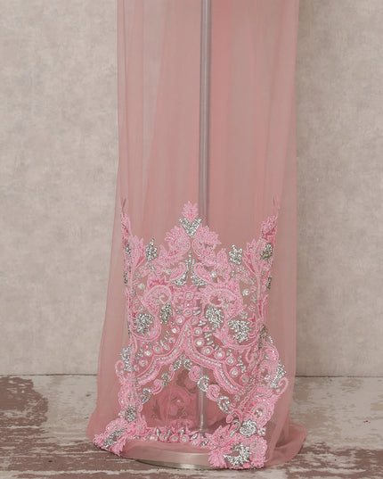 Baby Pink Embroidered Tulle Fabric 3m Piece