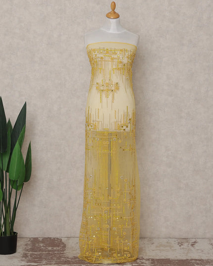 Lemon Yellow Embroidered Tulle Fabric 3m Piece