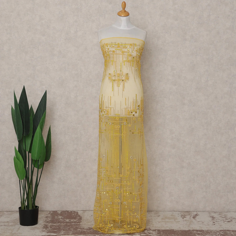 Lemon Yellow Embroidered Tulle Fabric 3m Piece