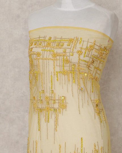 Lemon Yellow Embroidered Tulle Fabric 3m Piece