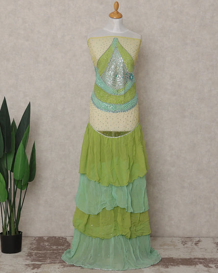 Lime Green and Mint Embroidered Tulle Fabric 3m Piece