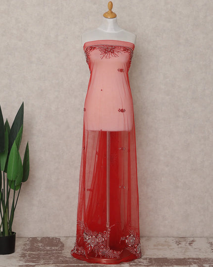 Ruby Red Embroidered Tulle Fabric 3m Piece