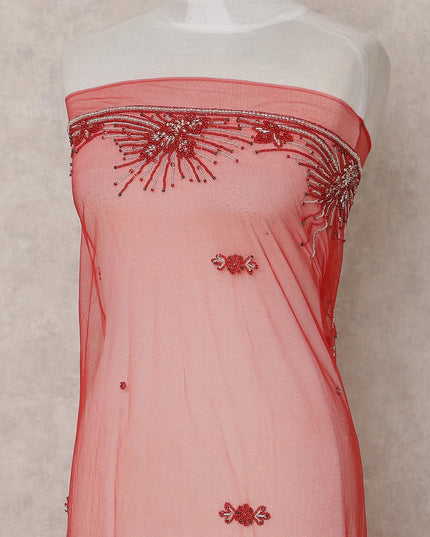 Ruby Red Embroidered Tulle Fabric 3m Piece
