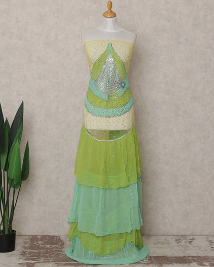 Aqua Mint and Lime Green Embroidered Tulle Fabric 3m Piece