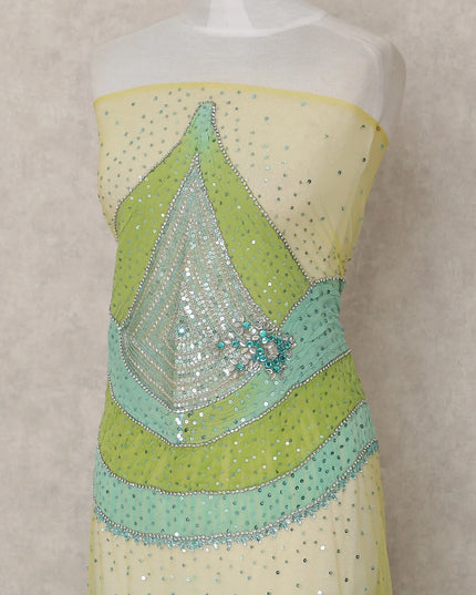 Aqua Mint and Lime Green Embroidered Tulle Fabric 3m Piece