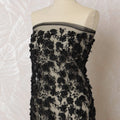 Sophisticated Black Floral Embroidered Nylon Tulle Fabric, 140 cm Wide â€“ Luxurious Full Coverage Design-D19247
