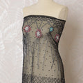 Elegant Black Nylon Tulle with Multicolor Floral Embroidery, 140 cm Wide â€“ Whimsical Dot and Flower Design-D19254