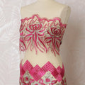 Vibrant Fuchsia and Gold Embroidered Nylon Tulle Fabric, 140 cm Wide â€“ Exotic Floral and Geometric Design-D19261