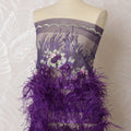 Lavish Purple Nylon Tulle Fabric with Floral Embroidery and Feather Trim - 140cm Wide-D19264