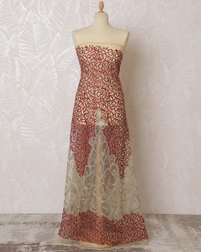 Elegant Red and Gold Nylon Tulle Embroidered Fabric - 140cm Wide-D19265 Regal Fabrics