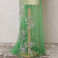Spring Green Nylon Tulle Fabric with Silver Floral Embroidery - 140cm Wide-D19266