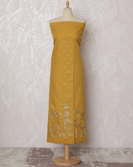 Charming Mustard Yellow Blended Cotton Fabric with Floral Embroidery - 110 cm Width X 3.0 Mtrs-D19766