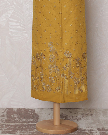 Charming Mustard Yellow Blended Cotton Fabric with Floral Embroidery - 110 cm Width X 3.0 Mtrs-D19766