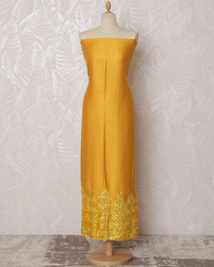 Bright Yellow Blended Cotton Fabric with Geometric Embroidery - Last Piece of 3.0 Meters, 110 cm Width-D19771