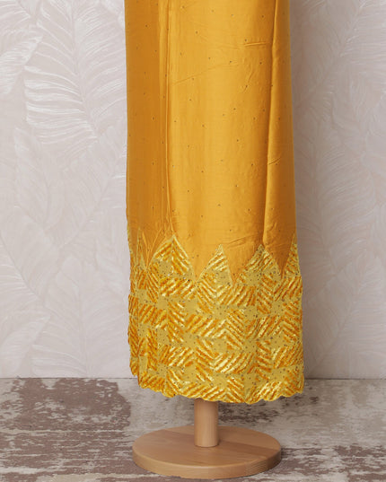 Bright Yellow Blended Cotton Fabric with Geometric Embroidery - Last Piece of 3.0 Meters, 110 cm Width-D19771