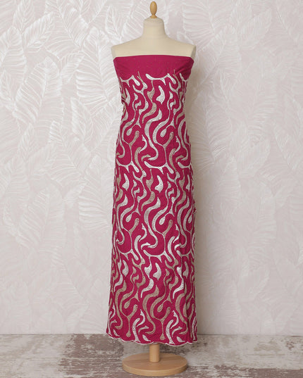 Rich Fuchsia Blended Cotton Fabric with White and Gold Embroidery - Last Piece of 3.0 Meters, 110 cm Width-D19773