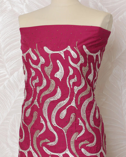 Rich Fuchsia Blended Cotton Fabric with White and Gold Embroidery - Last Piece of 3.0 Meters, 110 cm Width-D19773