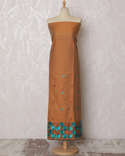 Rich Brown Blended Cotton Fabric with Multicolor Embroidery - Last Piece of 3.0 Meters, 110 cm Width-D19774