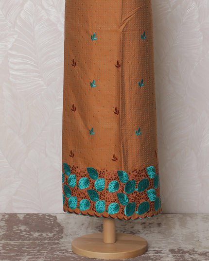 Rich Brown Blended Cotton Fabric with Multicolor Embroidery - Last Piece of 3.0 Meters, 110 cm Width-D19774