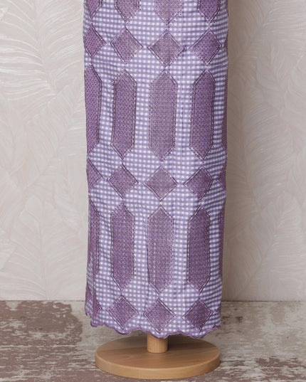 Charming Lavender Blended Cotton Fabric with Geometric Embroidery - Last Piece of 3.0 Meters, 110 cm Width-D19776