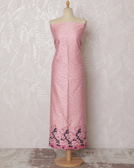 Soft Pink Blended Cotton Fabric with Floral Embroidery - Last Piece of 3.0 Meters, 110 cm Width-D19777