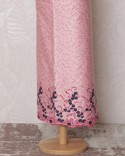 Soft Pink Blended Cotton Fabric with Floral Embroidery - Last Piece of 3.0 Meters, 110 cm Width-D19777